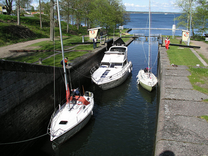 Water, boats, Göta Canal, locks