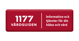 Le logo d’1177 composé d’un texte blanc 1177 guide des soins ainsi que Information et services pour votre santé et vos soins sur un fond rouge