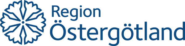 Le logo de la région d’Östergötland composé d’un bleuet en blanc sur fond bleu